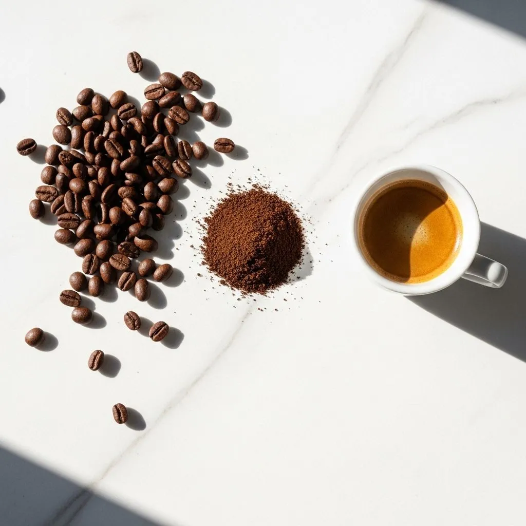 Coffee cup and beans